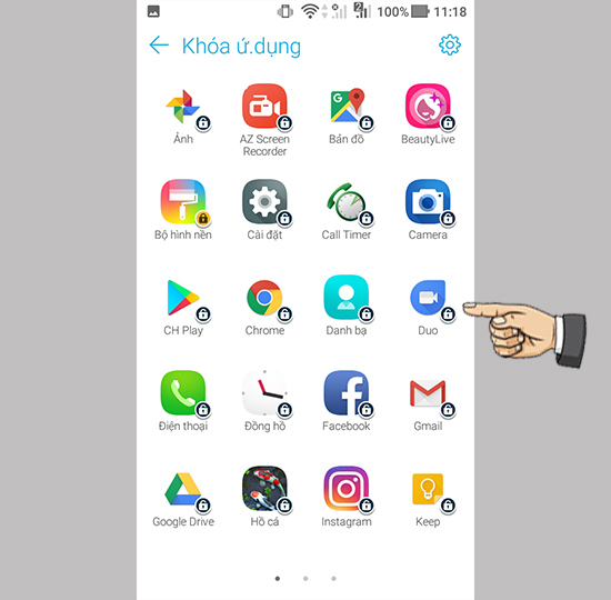 Chọn app để khóa